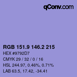 カラーコード: RGB 151.9 146.2 215 | qconv.com