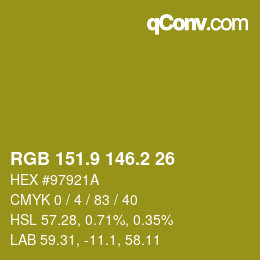 カラーコード: RGB 151.9 146.2 26 | qconv.com