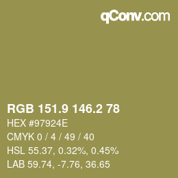 Color code: RGB 151.9 146.2 78 | qconv.com