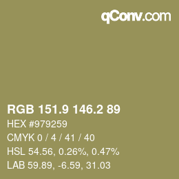 Color code: RGB 151.9 146.2 89 | qconv.com