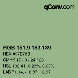 カラーコード: RGB 151.9 183 139 | qconv.com