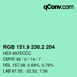 カラーコード: RGB 151.9 236.2 204 | qconv.com