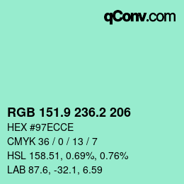 Color code: RGB 151.9 236.2 206 | qconv.com