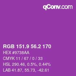 カラーコード: RGB 151.9 56.2 170 | qconv.com
