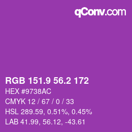 カラーコード: RGB 151.9 56.2 172 | qconv.com