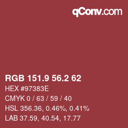 カラーコード: RGB 151.9 56.2 62 | qconv.com