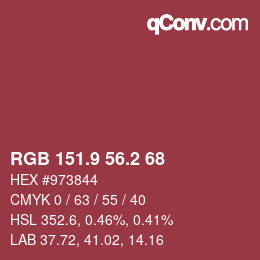 カラーコード: RGB 151.9 56.2 68 | qconv.com