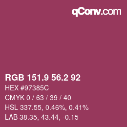 カラーコード: RGB 151.9 56.2 92 | qconv.com
