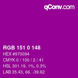 Color code: RGB 151 0 148 | qconv.com
