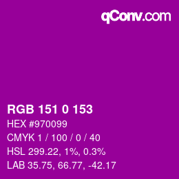 颜色代码: RGB 151 0 153 | qconv.com