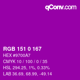 颜色代码: RGB 151 0 167 | qconv.com