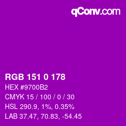 Color code: RGB 151 0 178 | qconv.com