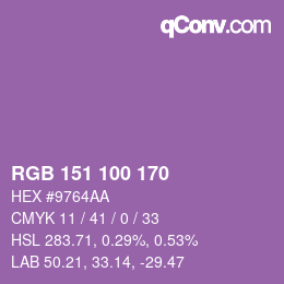 Código de color: RGB 151 100 170 | qconv.com