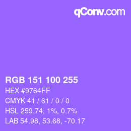 Color code: RGB 151 100 255 | qconv.com