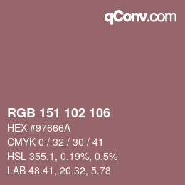 カラーコード: RGB 151 102 106 | qconv.com