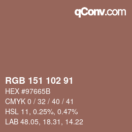 Farbcode: RGB 151 102 91 | qconv.com