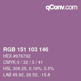 カラーコード: RGB 151 103 146 | qconv.com