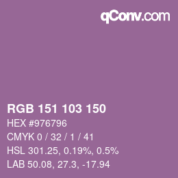 颜色代码: RGB 151 103 150 | qconv.com