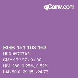 颜色代码: RGB 151 103 163 | qconv.com