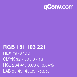 Color code: RGB 151 103 221 | qconv.com