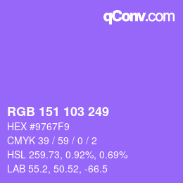 カラーコード: RGB 151 103 249 | qconv.com