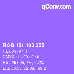 Color code: RGB 151 103 255 | qconv.com