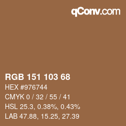 Color code: RGB 151 103 68 | qconv.com