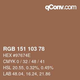 Color code: RGB 151 103 78 | qconv.com