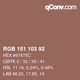 Color code: RGB 151 103 92 | qconv.com