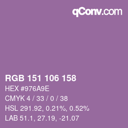 カラーコード: RGB 151 106 158 | qconv.com