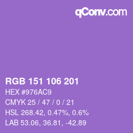 颜色代码: RGB 151 106 201 | qconv.com