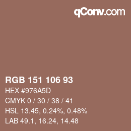 カラーコード: RGB 151 106 93 | qconv.com