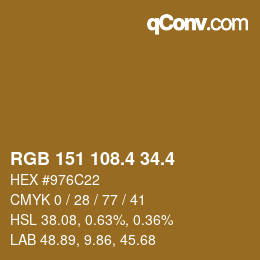 カラーコード: RGB 151 108.4 34.4 | qconv.com