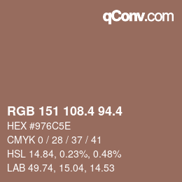 カラーコード: RGB 151 108.4 94.4 | qconv.com