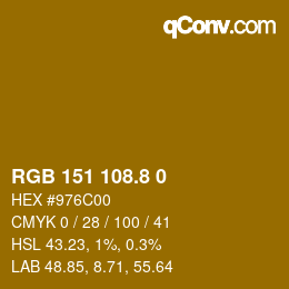 カラーコード: RGB 151 108.8 0 | qconv.com