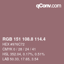 カラーコード: RGB 151 108.8 114.4 | qconv.com