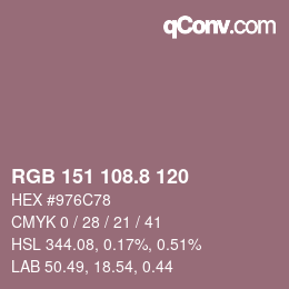 カラーコード: RGB 151 108.8 120 | qconv.com