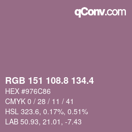 カラーコード: RGB 151 108.8 134.4 | qconv.com