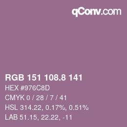 カラーコード: RGB 151 108.8 141 | qconv.com