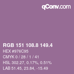 カラーコード: RGB 151 108.8 149.4 | qconv.com