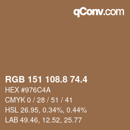 カラーコード: RGB 151 108.8 74.4 | qconv.com