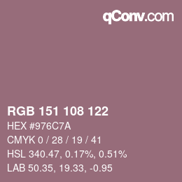 Código de color: RGB 151 108 122 | qconv.com