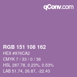 カラーコード: RGB 151 108 162 | qconv.com