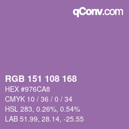 カラーコード: RGB 151 108 168 | qconv.com