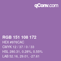 カラーコード: RGB 151 108 172 | qconv.com
