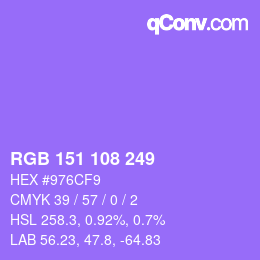 Color code: RGB 151 108 249 | qconv.com