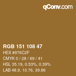 颜色代码: RGB 151 108 47 | qconv.com