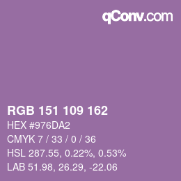Color code: RGB 151 109 162 | qconv.com