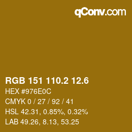 カラーコード: RGB 151 110.2 12.6 | qconv.com