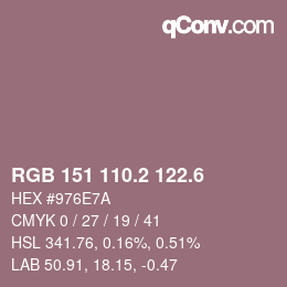 カラーコード: RGB 151 110.2 122.6 | qconv.com